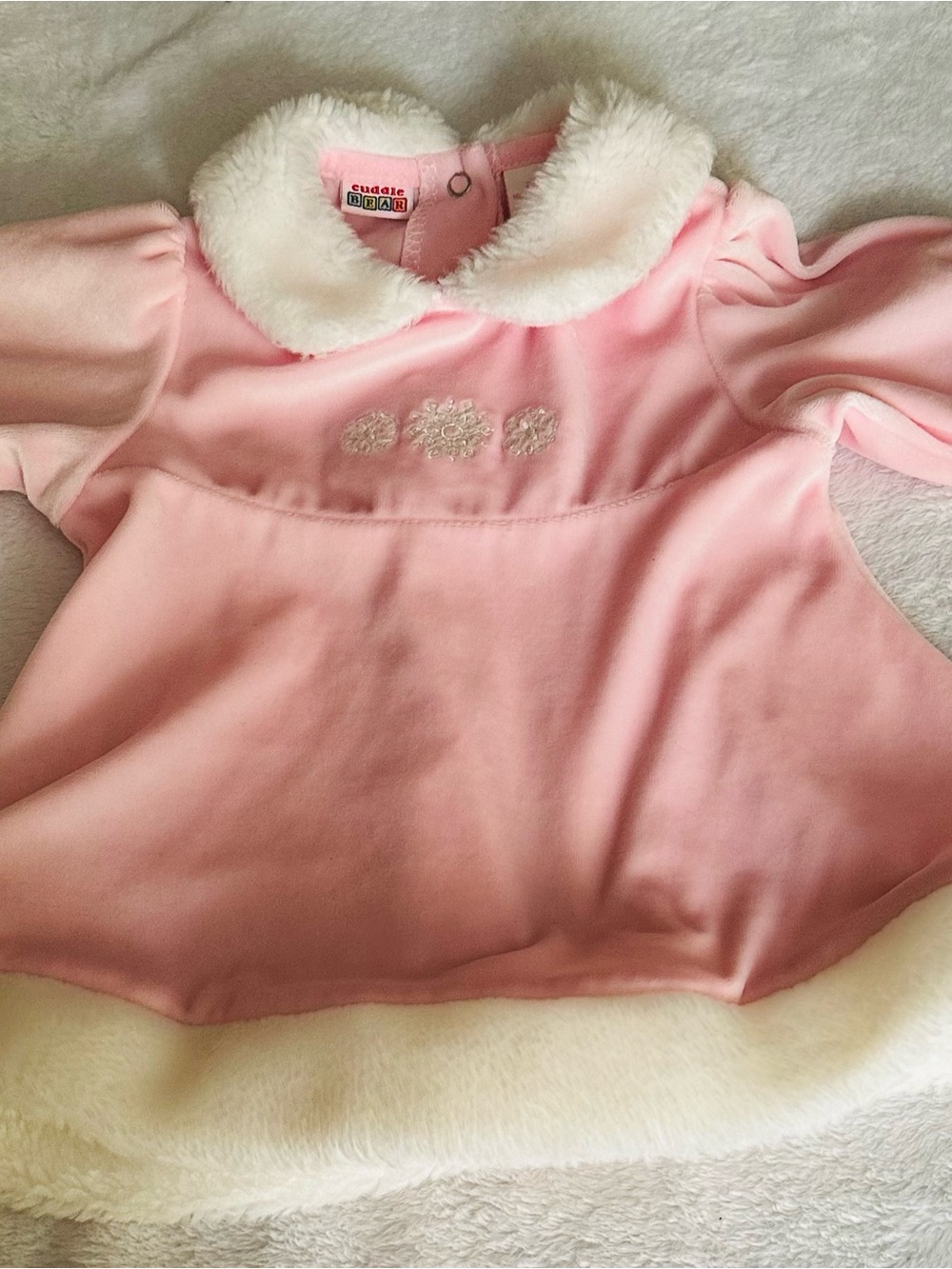 CUDDLE BEAR Pink Faux-Fur Collar Baby One-Piece Sweater